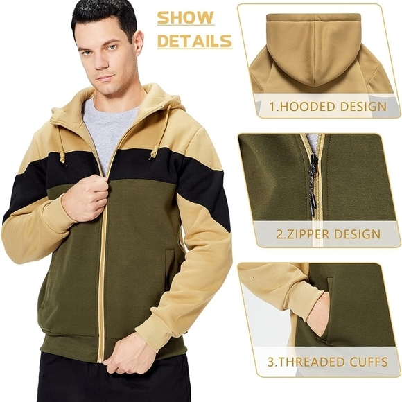 New Men's Full Zip Drawstring Hooded Sweater Multiple Sizes - Picture 4 of 5